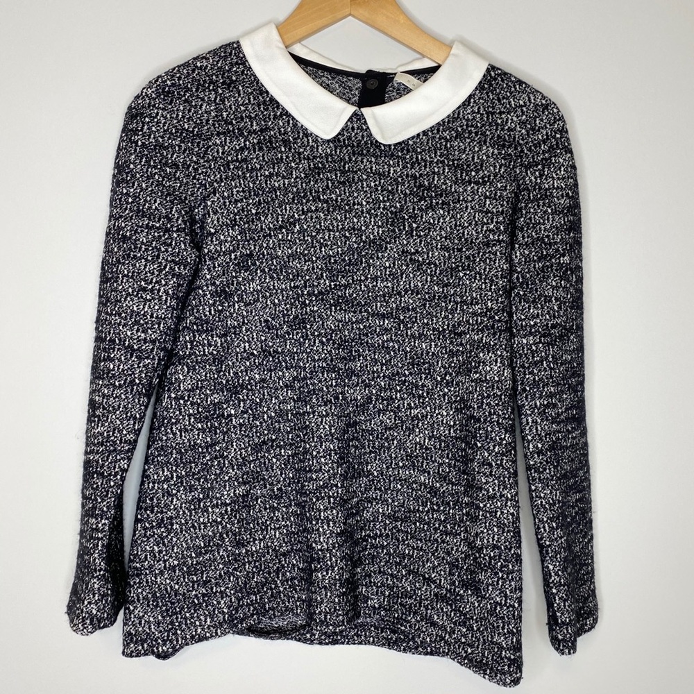 Sandro White Collar - Black & White Marled Top